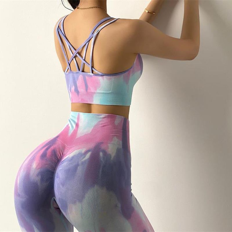 Tie-dye Women Yoga Sets Two Piece