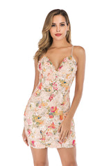 Vintage Backless floral Sequin summer mini dress