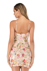 Vintage Backless floral Sequin summer mini dress