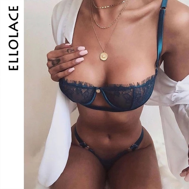 Belle Sheer Lace Bra Set Two-piece