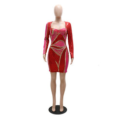 Sparkle Geometric Print Bodycon Sequins Dresses