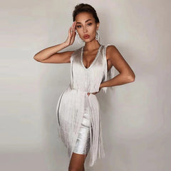 Elegant Fringed Bandage mini Dress Sleeveless Bodycon