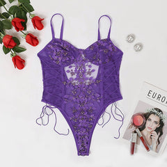 Floral Embroidery Bodysuit Transparent