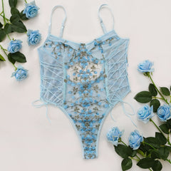 Floral Embroidery Bodysuit Transparent