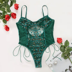 Floral Embroidery Bodysuit Transparent