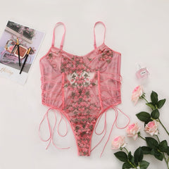 Floral Embroidery Bodysuit Transparent