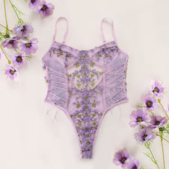 Floral Embroidery Bodysuit Transparent