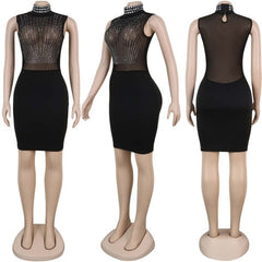 Rhinestone Dress Women Elegant Midi Bodycon