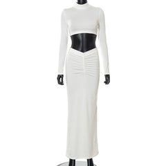 Elegant White Long Sleeve 2 Piece Set skirt set