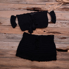Bikini Set Knitting Swimsuit Crochet Bohemia Style Off Shoulder