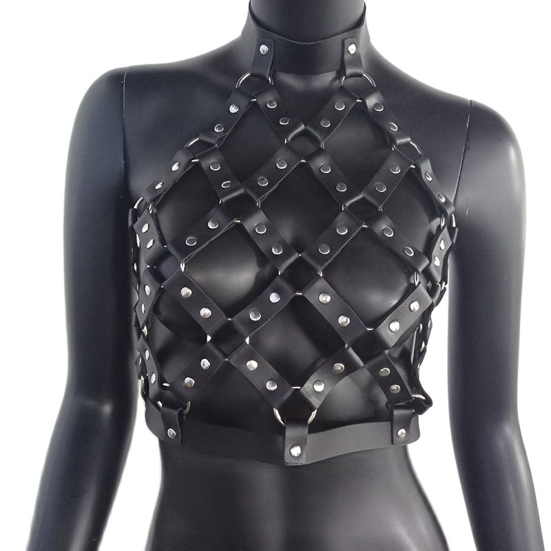 Noir Vixen Faux Leather Harness Set Two-piece