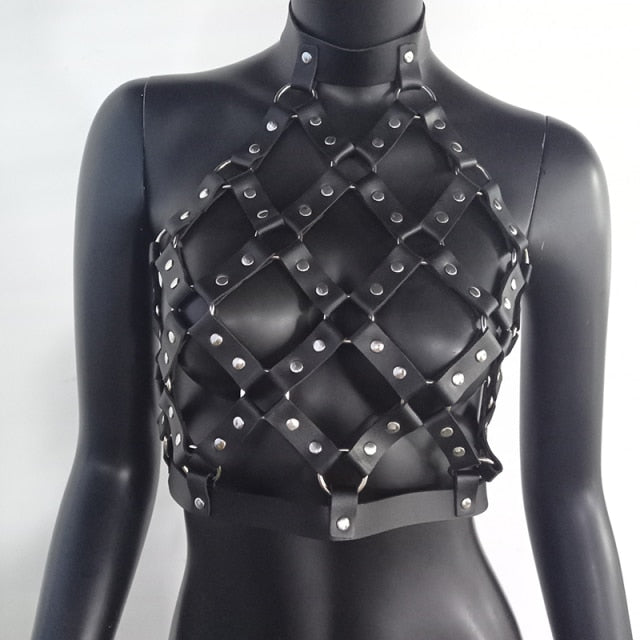 Noir Vixen Faux Leather Harness Set Two-piece