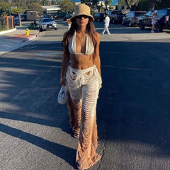 Ripped Side Tassel Straight Pants