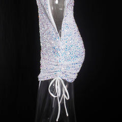 One Shoulder Drawstring Mini Dresse