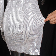 Sequined Sexy V Neck Empire Mini Dress