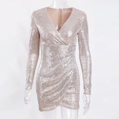 Sequined Sexy V Neck Empire Mini Dress