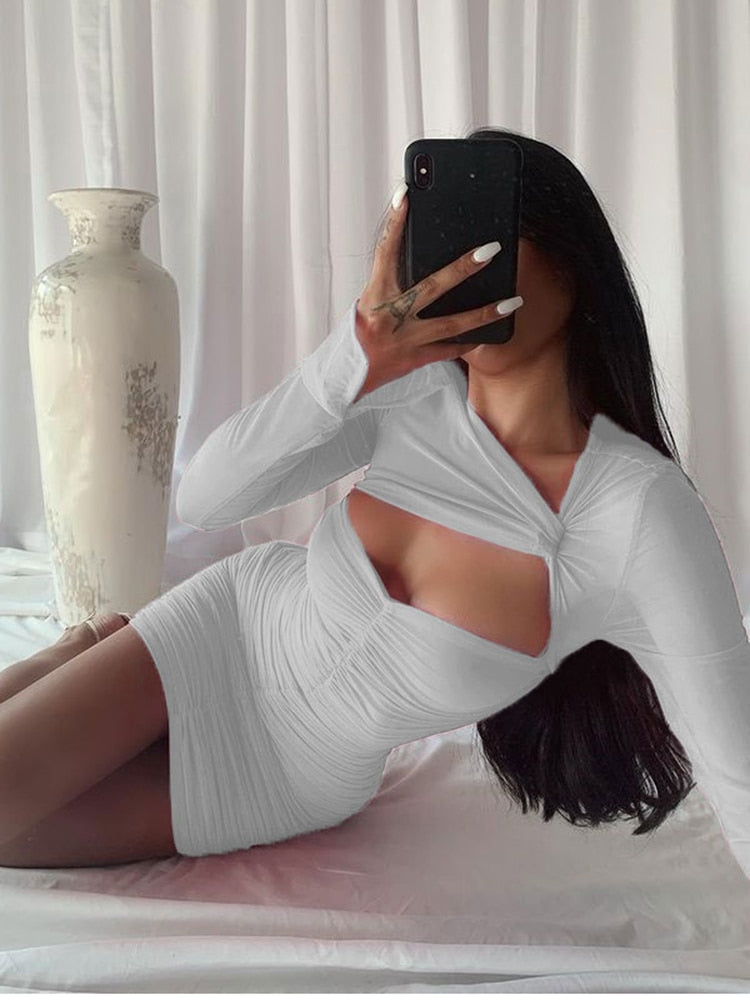 See Through Cut out Ruched Mini Dress