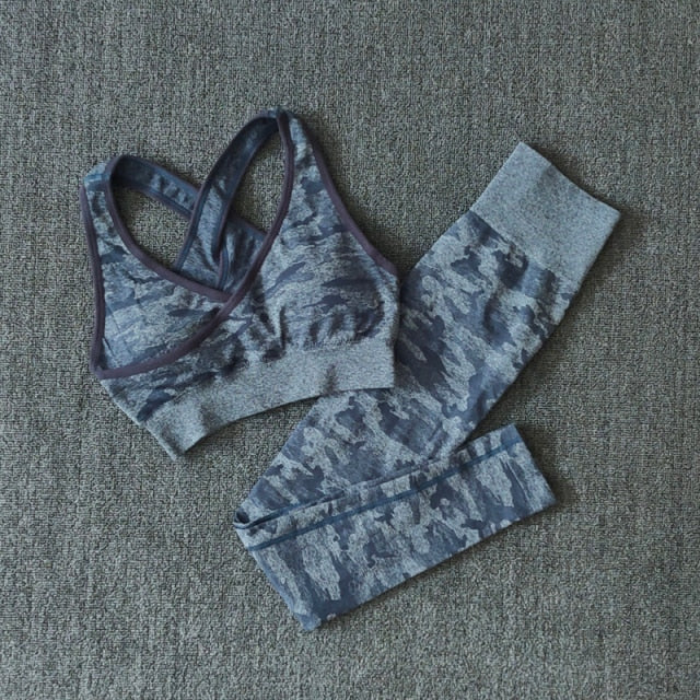 2Pcs Yoga Set Seamless Camouflage set