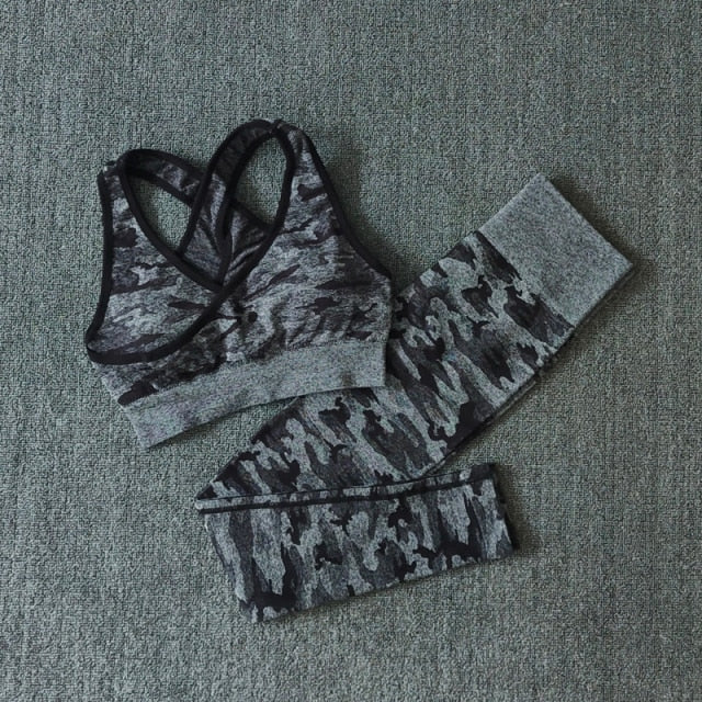 2Pcs Yoga Set Seamless Camouflage set