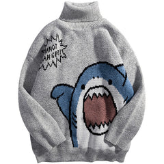 Hip Hop Harajuku High Neck Vintage Sweater Shark