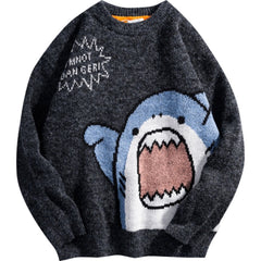 Hip Hop Harajuku High Neck Vintage Sweater Shark