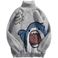 Hip Hop Harajuku High Neck Vintage Sweater Shark