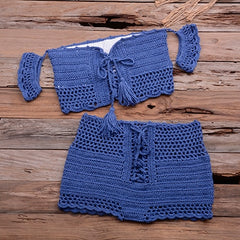 Bikini Set Knitting Swimsuit Crochet Bohemia Style Off Shoulder