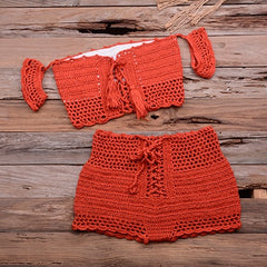 Bikini Set Knitting Swimsuit Crochet Bohemia Style Off Shoulder