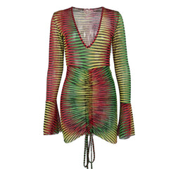 V Neck Printed Bodycon Gradient Sexy Mini Dress
