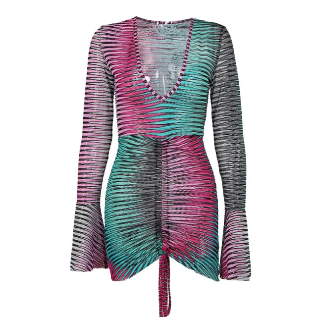 Sienna Midnight Sheer Stripe Mini Dress