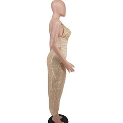 Glitter Halter Neck Cut-Out Corest Irregular Maxi Dress