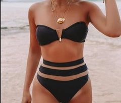 beach bikini set women swimwear High waist mesh striped