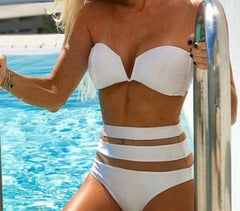 beach bikini set women swimwear High waist mesh striped