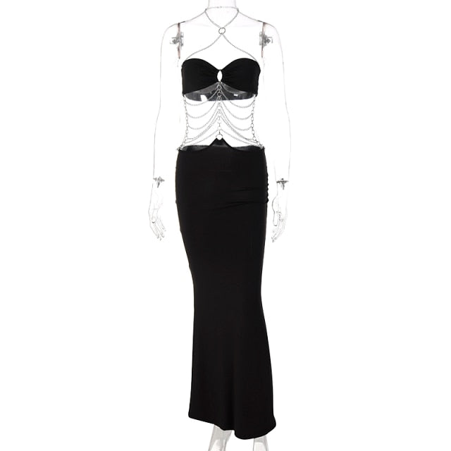 Chain Halter Bandage sleeveless backless maxi dress