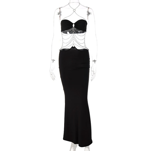 Chain Halter Bandage sleeveless backless maxi dress