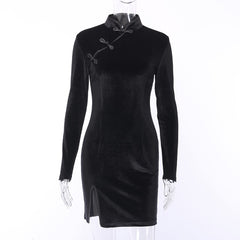 Velvet Vintage Chinese Style Bodycon mini Dress
