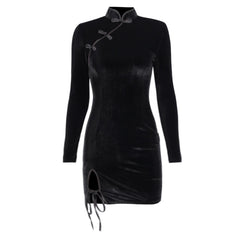 Velvet Vintage Chinese Style Bodycon mini Dress