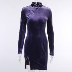 Velvet Vintage Chinese Style Bodycon mini Dress