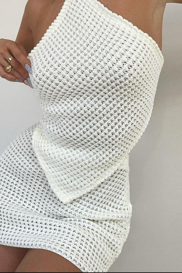 Knit 2 Two Piece Sets Women Diamond Lace Mini Skirts