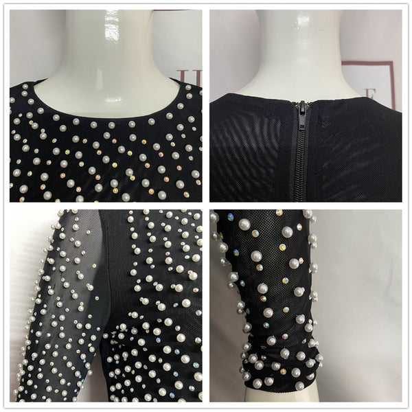 2 Piece  Beading Top Bodycon Bandage Skirt Sets