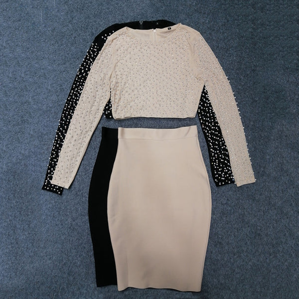 2 Piece  Beading Top Bodycon Bandage Skirt Sets