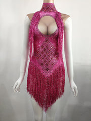 6 Colors Sparkly Rhinestones Tassel Leotard