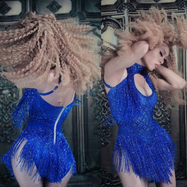 6 Colors Sparkly Rhinestones Tassel Leotard