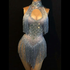 6 Colors Sparkly Rhinestones Tassel Leotard