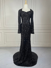 Stretch Sequined Maxi Dress Full Sleeve V Neck Mermaid