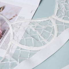 Lace Bra and Panty Garters Black Transparent Lingerie