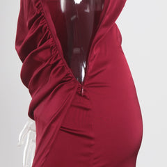 V Neck Sleeveless Satin Dress Backless
