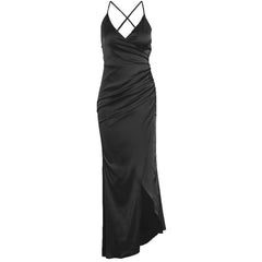 V Neck Sleeveless Satin Dress Backless