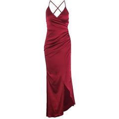 V Neck Sleeveless Satin Dress Backless