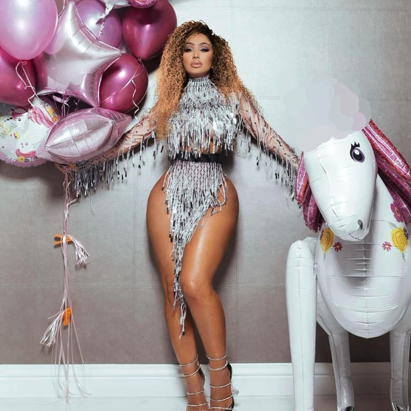 Valentina Starlight Fringe Crystal Party Bodysuit One-piece Main image